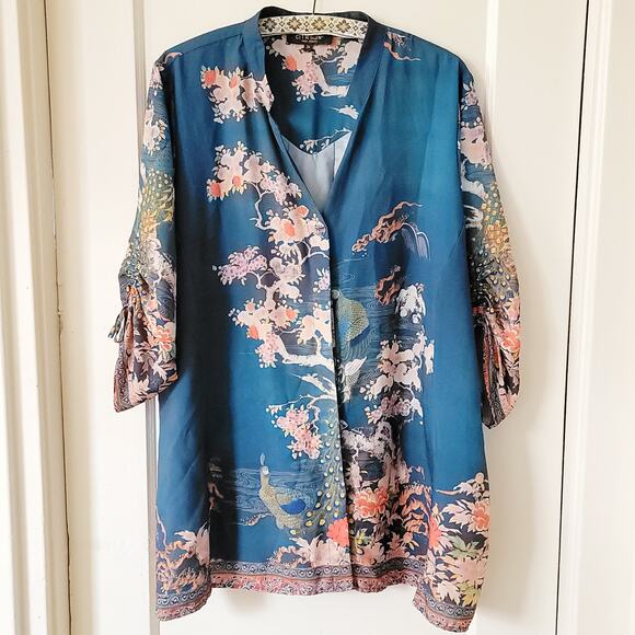 Citron Santa Monica Tops - Citron Santa Monica Bonsai Peacock Printed Blouse 3X